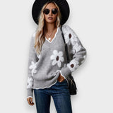 Aline | Pullover Elegante com Decote em V e Padrão Floral