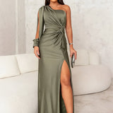 Mila™ | Elegante Vestido de Cetim com Fenda Lateral